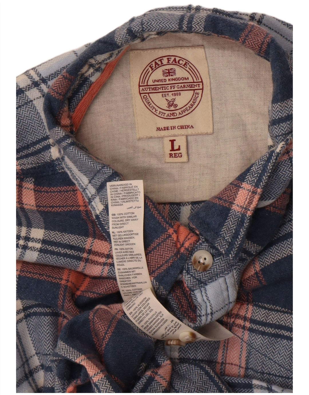 Camicia in flanella da uomo Fat Face, cotone a quadri blu navy grande