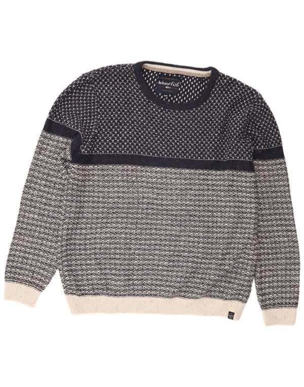 Maglione maglione con scollo a barca da uomo Weird Fish 2XL cotone gessato blu navy