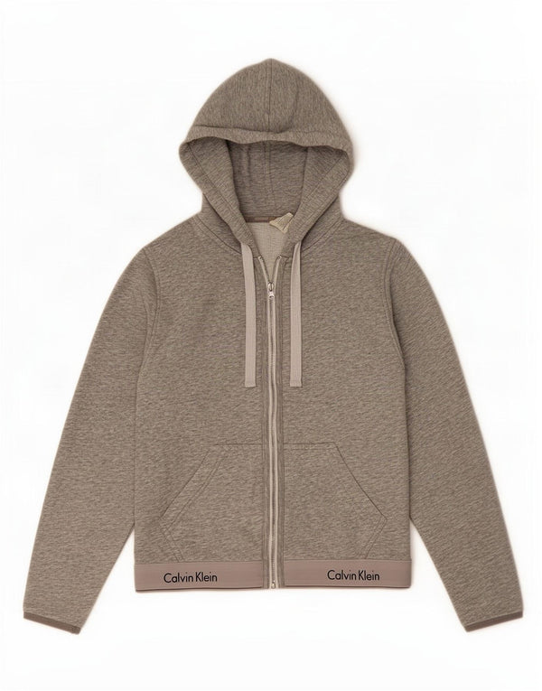 Felpa con cappuccio e zip grafica da donna Calvin Klein UK 10 Small Grey Flecked
