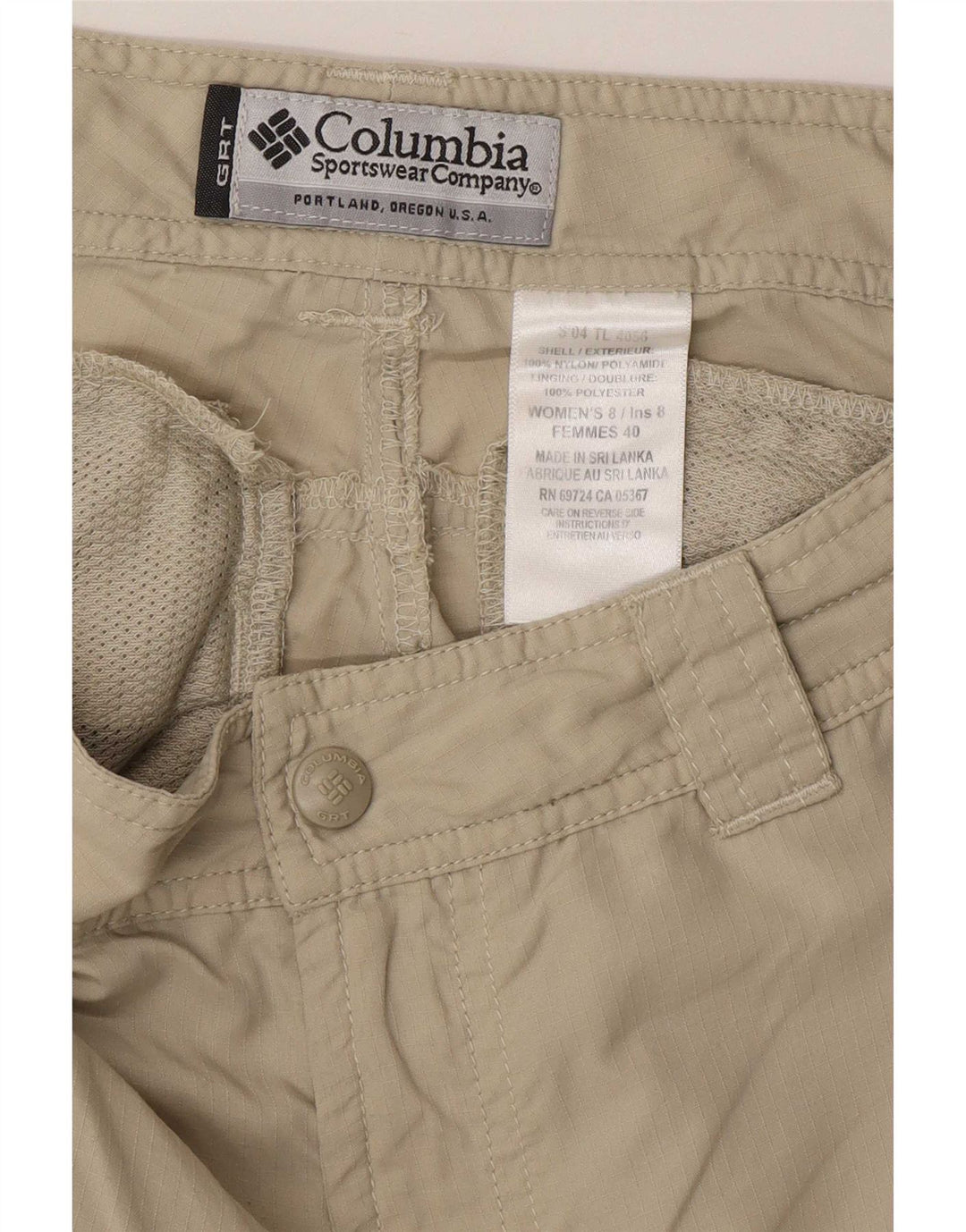 Pantaloncini cargo Columbia da donna US 8 medi W30 nylon beige
