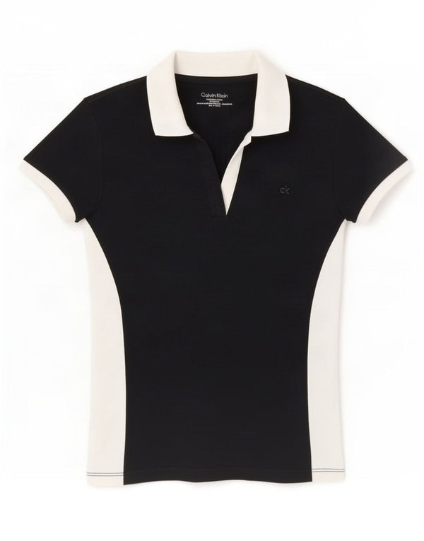 Polo da donna Calvin Klein UK 6 XS in cotone color block nero