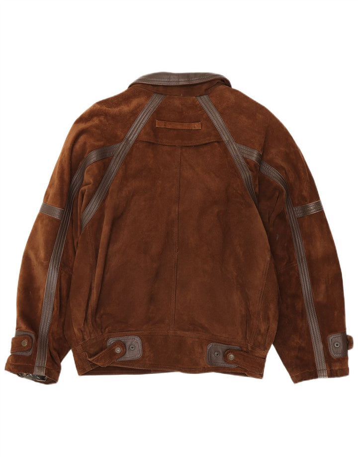 Giacca vintage in pelle scamosciata da uomo IT 50 grande in pelle marrone