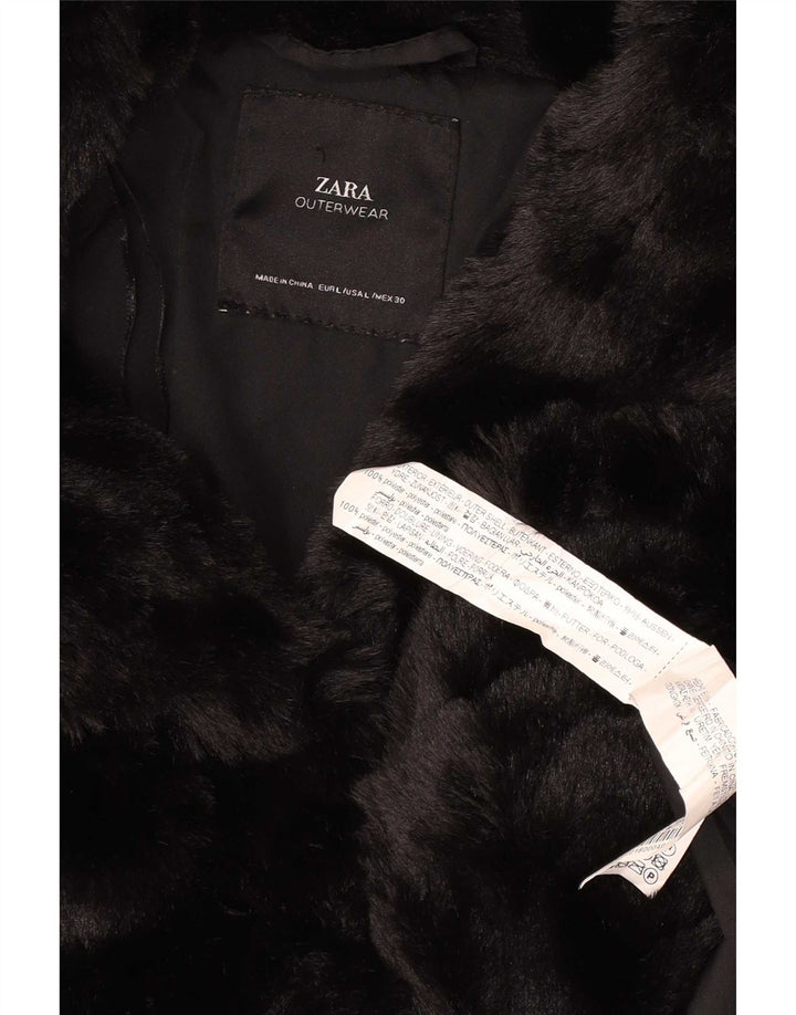 Giacca da donna in pelliccia sintetica Zara UK 14 grande poliestere nero