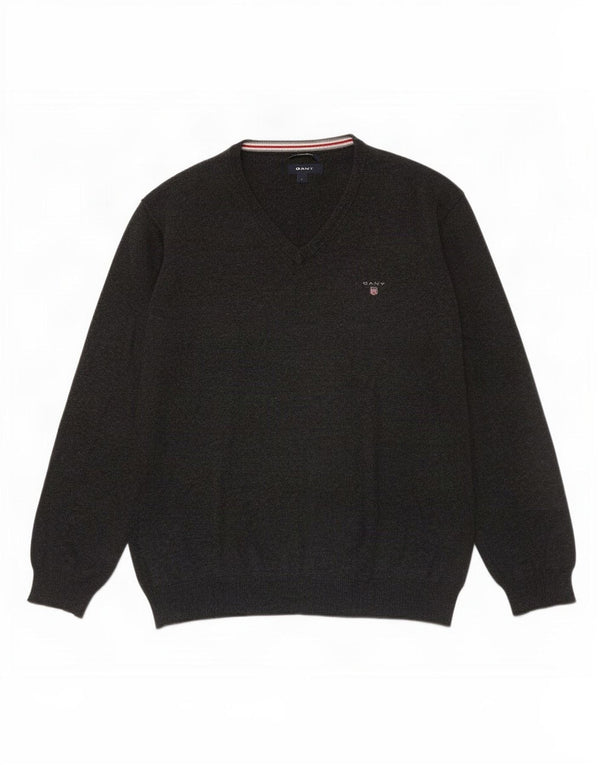 Gant Maglione da uomo con scollo a V grande in cotone grigio