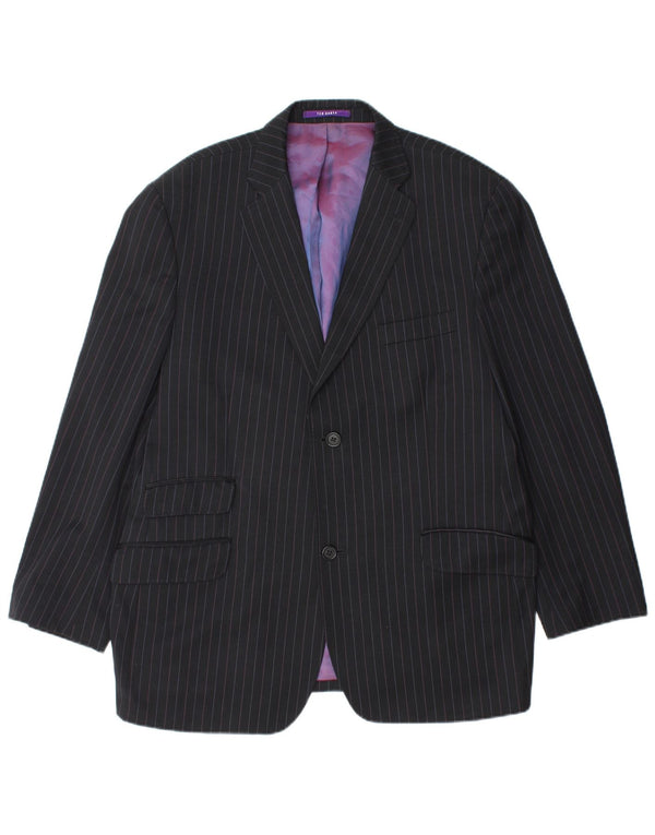 TED BAKER Giacca blazer da uomo a 2 bottoni UK 44 2XL Lana gessata nera