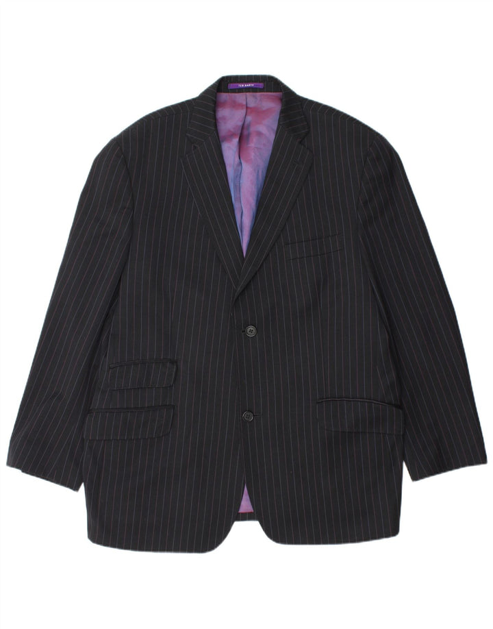 TED BAKER Giacca blazer da uomo a 2 bottoni UK 44 2XL Lana gessata nera