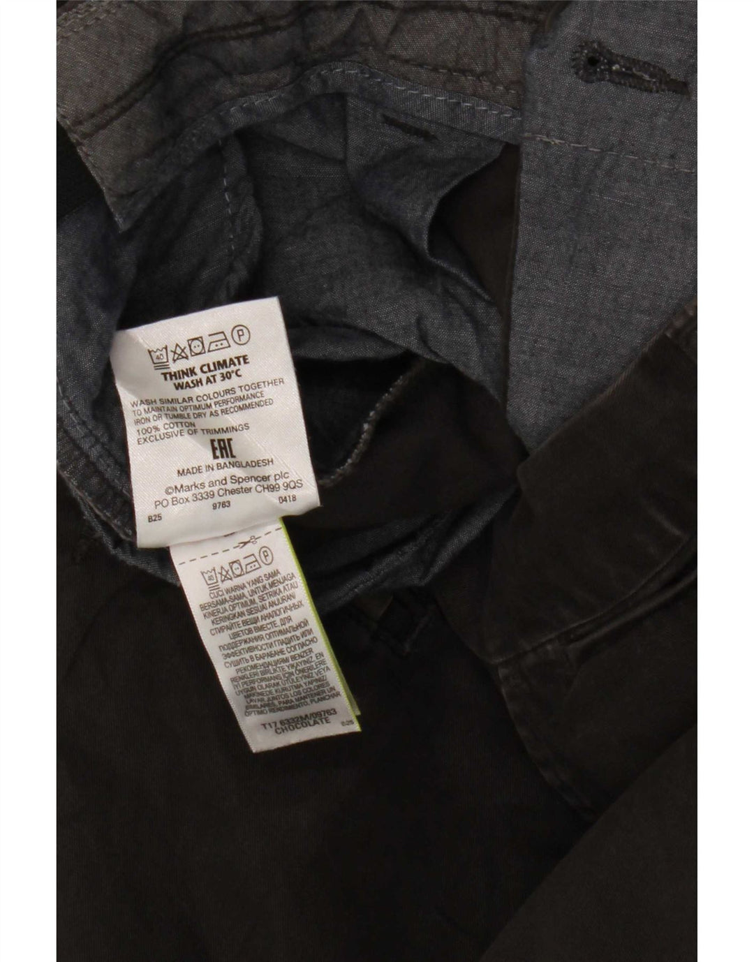 Pantaloni corti dritti da uomo Marks & Spencer W38 L24 cotone marrone