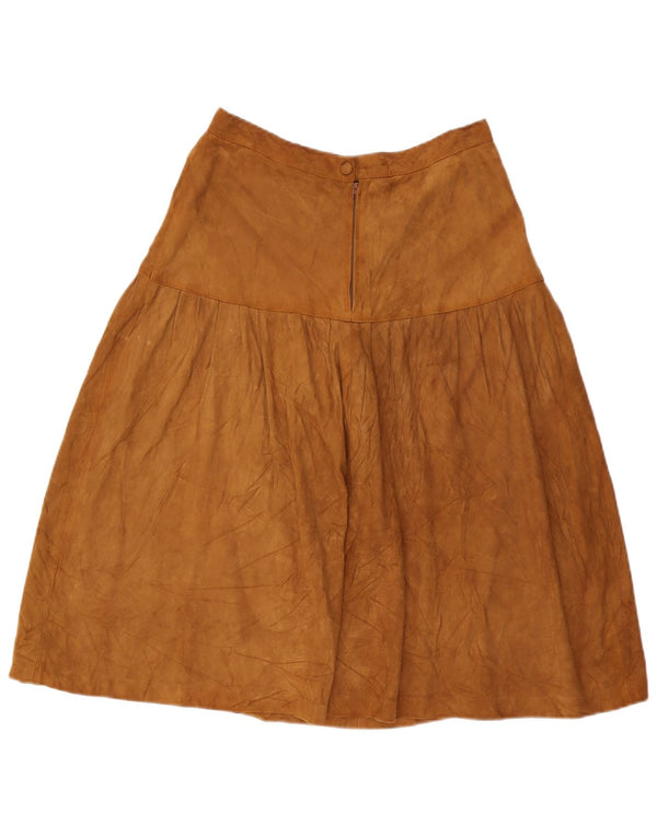 Gonna a trapezio vintage da donna in pelle scamosciata W28 beige medio