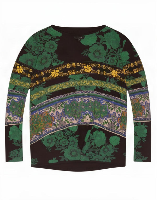 Desigual Donna Top Manica Lunga UK 6 XS Nero Floreale Viscosa