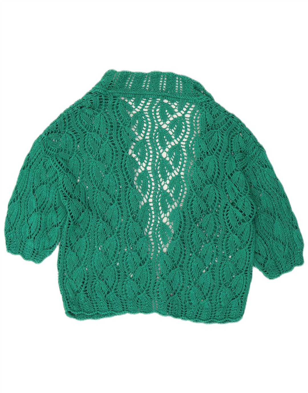 Maglione cardigan aperto a maniche corte da donna vintage UK 16 grande verde