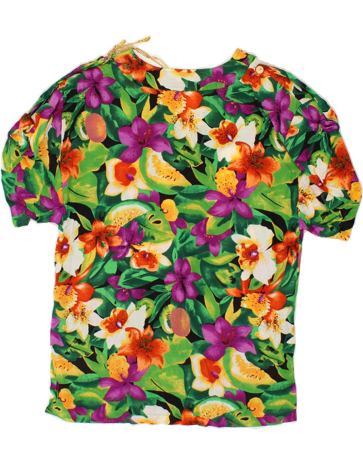 VINTAGE Womens Short Sleeve Shirt Blouse UK 12 Medium Multicoloured Floral Vintage Vintage and Second-Hand Vintage from Messina Hembry 