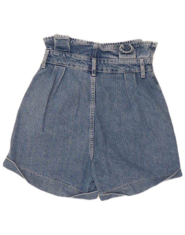 Pantaloncini di jeans a vita alta da donna Topshop UK 8 piccoli W25 cotone blu