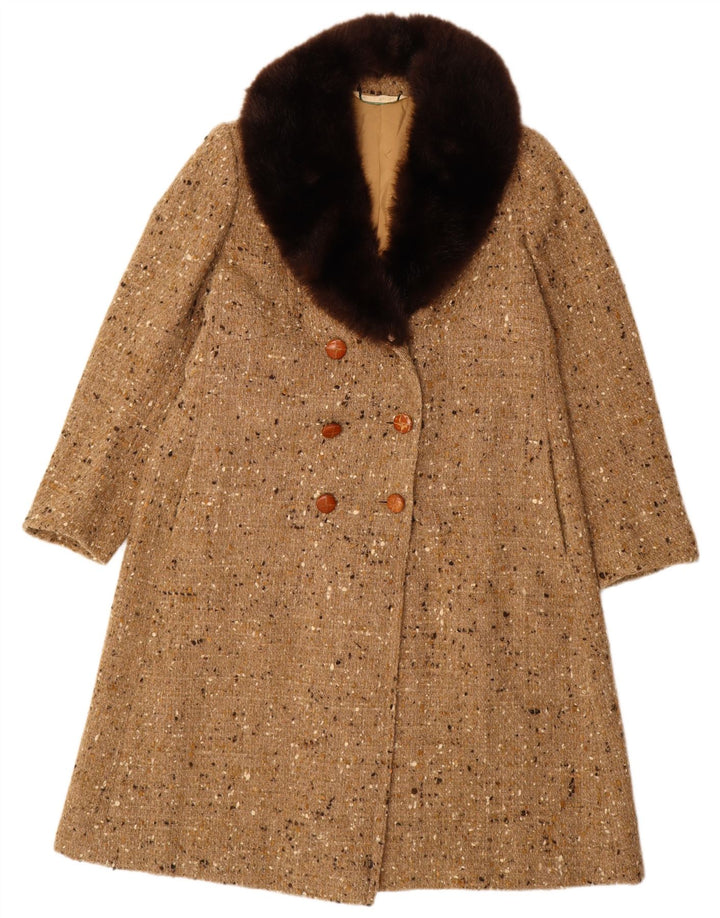Cappotto doppiopetto vintage da donna UK 18 XL Beige chiazzato