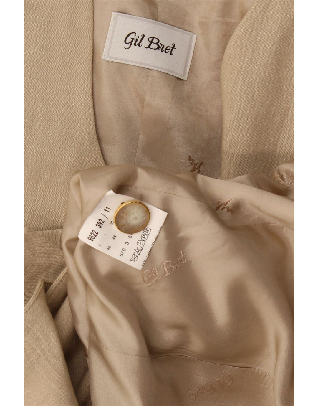 Giacca blazer a 3 bottoni da donna Gil Bret UK 12 Lino beige medio