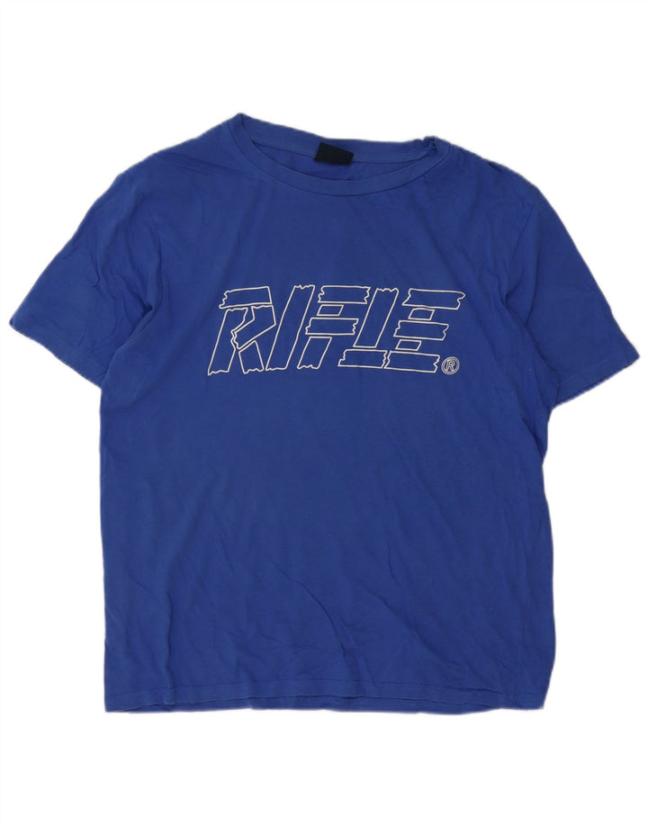T-shirt grafica da uomo Rifle Top XL in cotone blu
