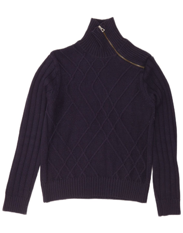 Maglione da donna con collo con zip Nara Maglie UK 14 Lana blu navy media