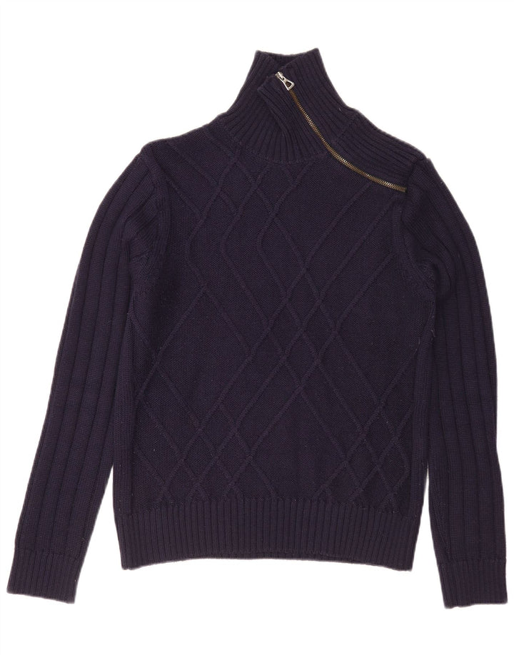 Maglione da donna con collo con zip Nara Maglie UK 14 Lana blu navy media