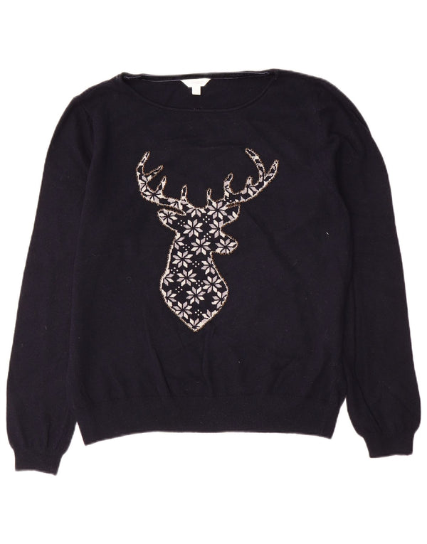 Maglione da donna Monsoon con scollo a barca UK 16 Large Blu Navy Fair Isle