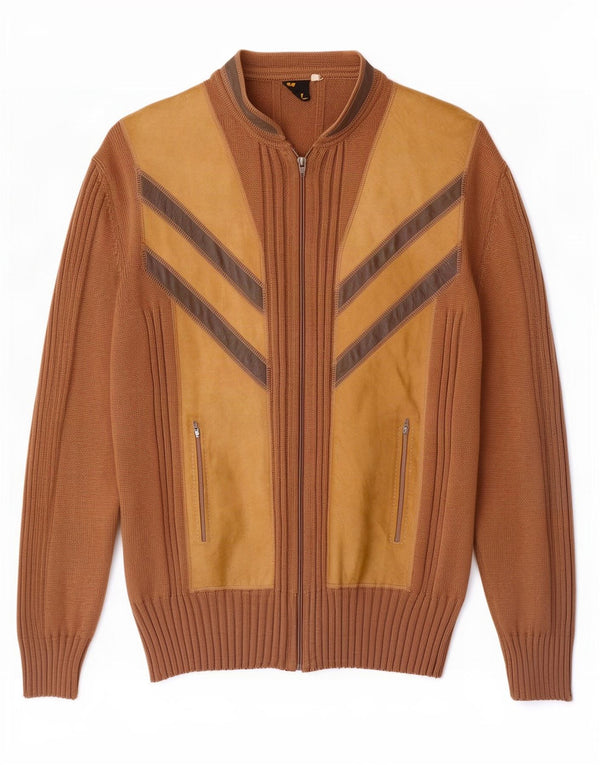 Maglione cardigan vintage da uomo IT 56 2XL Lana color block marrone