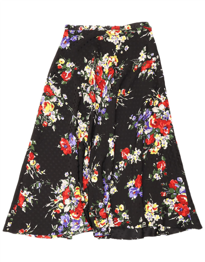 Gonna svasata da donna vintage W26 piccola floreale nera