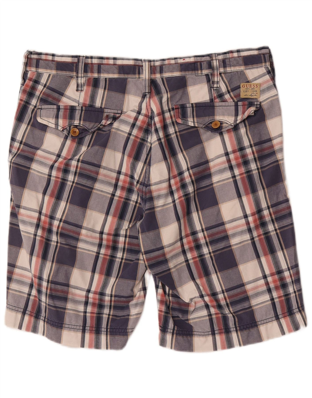 Pantaloncini chino da uomo Guess W34 grandi in cotone a quadri blu navy
