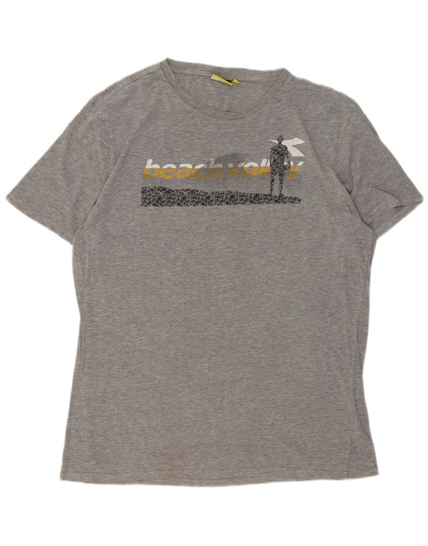 DIADORA T-shirt grafica da uomo Top XL in cotone mélange grigio