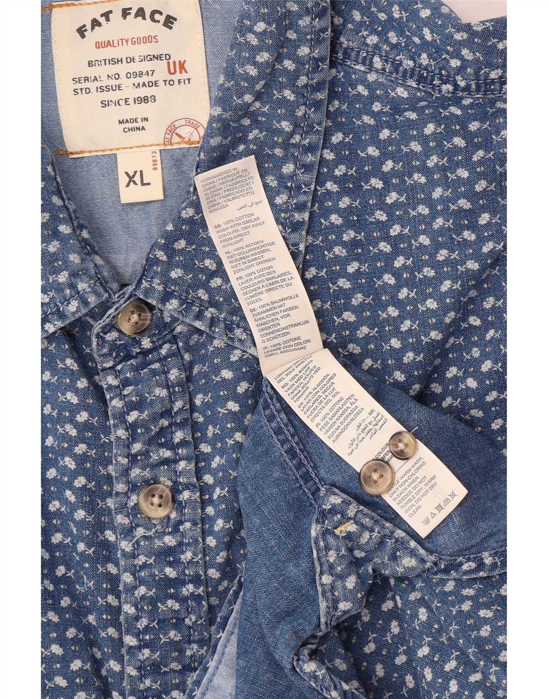 Camicia da uomo vestibilità regolare Fat Face XL in cotone a quadri blu