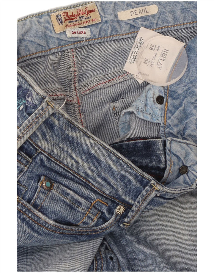 REPLAY Jeans slim da donna con perle W28 L34 cotone floreale blu