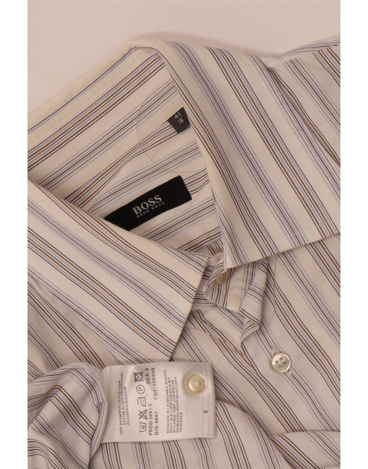 Camicia da uomo Hugo Boss taglia 41 16 grande cotone a righe bianche