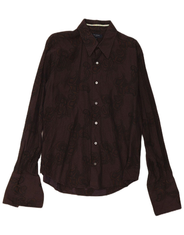 Camicia formale da uomo Ted Baker taglia 4 grande cotone paisley bordeaux