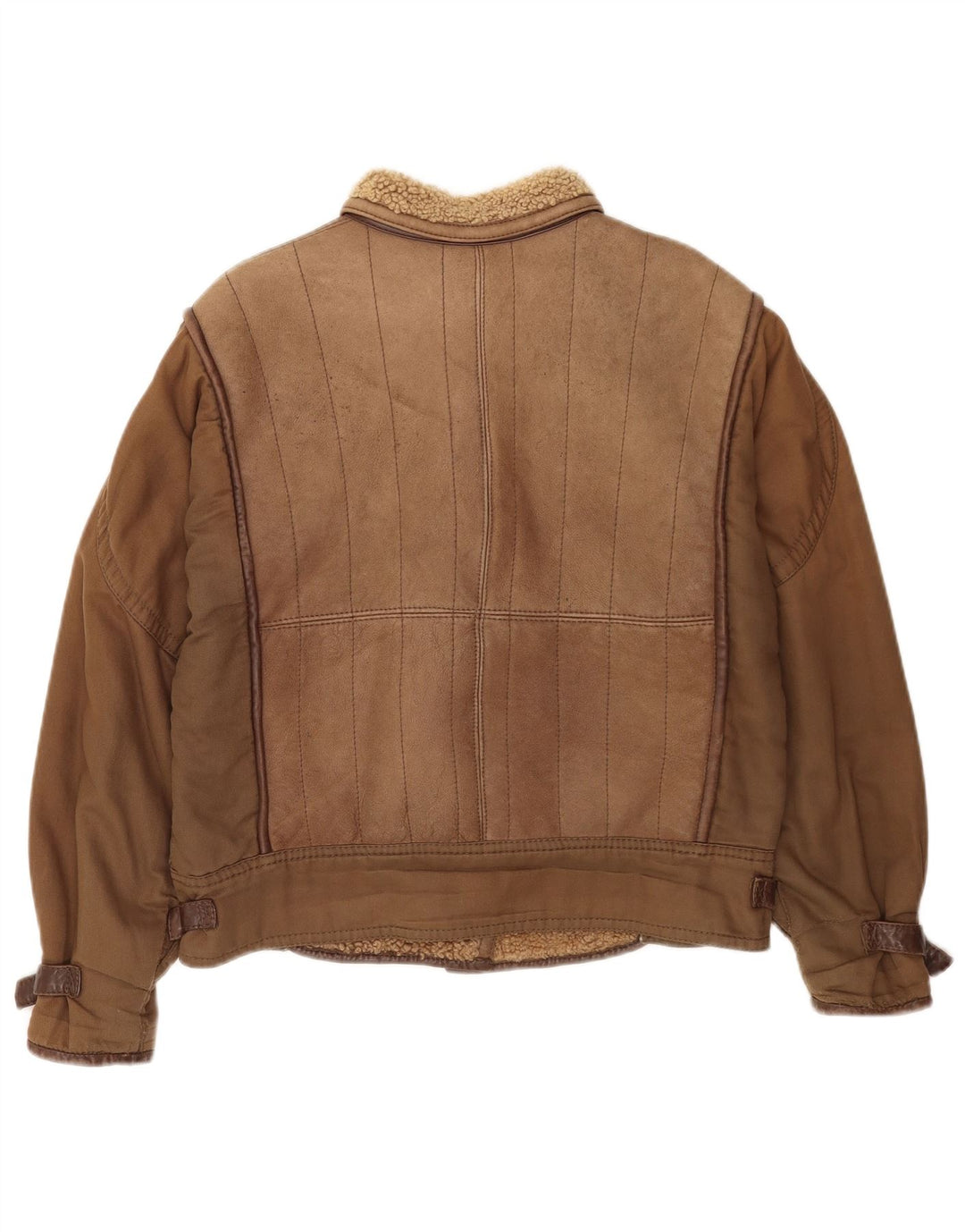 Giacca in pelle oversize Sherpa da donna vintage IT 46 grande marrone