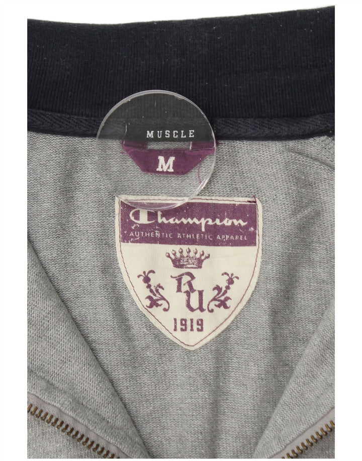 Felpa Champion da donna con grafica muscolare e collo con zip, maglione, UK 14, grigio medio