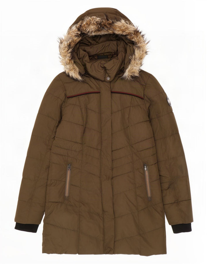 Giacca imbottita con cappuccio da donna Superdry UK 10 piccola poliestere kaki