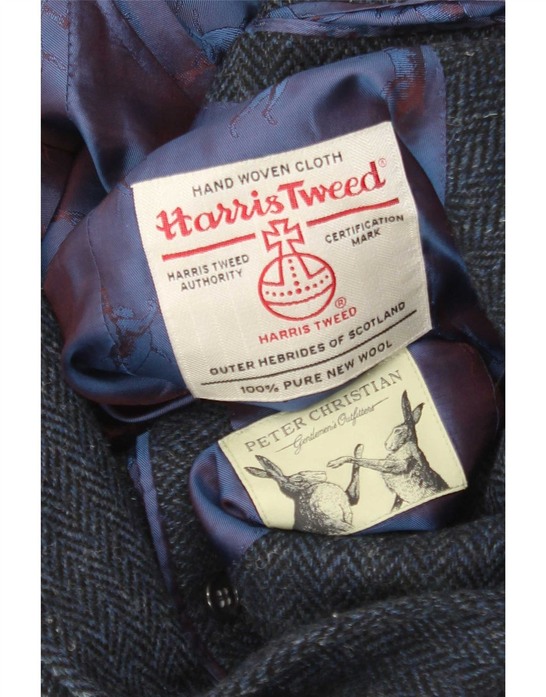 Giacca blazer a 2 bottoni da uomo Harris Tweed UK 38 medio blu navy a spina di pesce