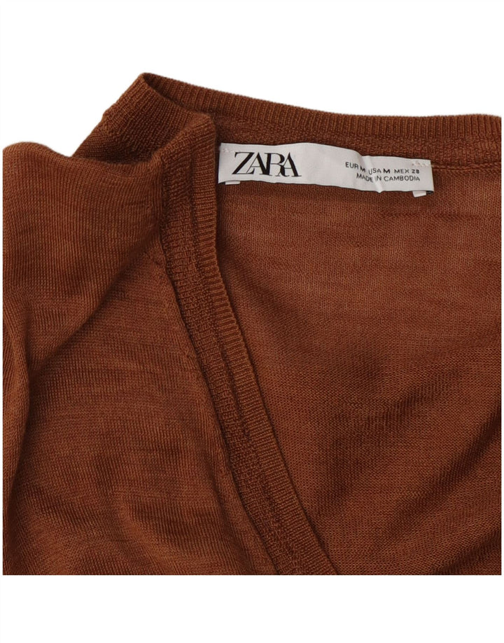 Maglione maglione con scollo a V da donna Zara UK 14 Marrone medio