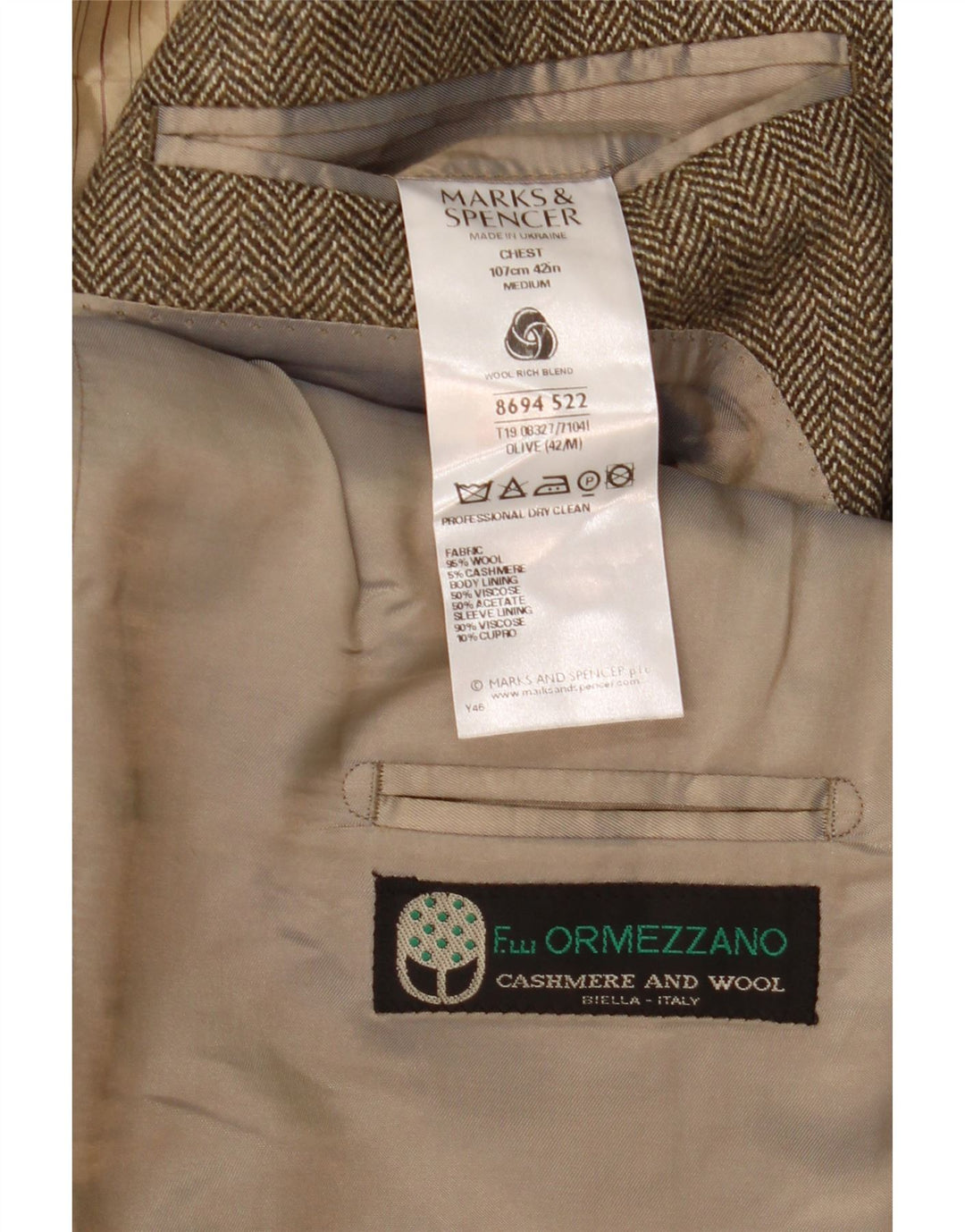 Giacca blazer a 3 bottoni Marks & Spencer da uomo UK 42 grande spina di pesce marrone