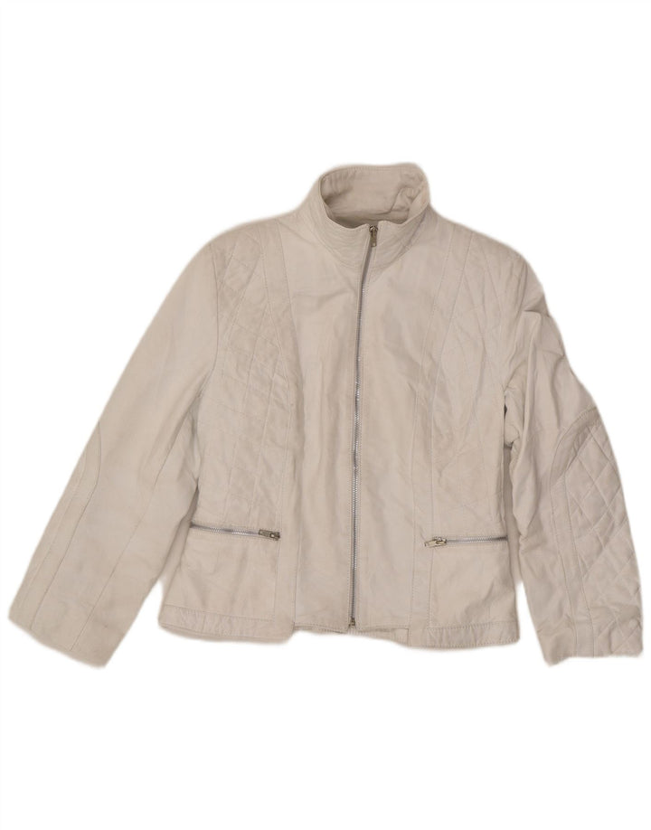 Giacca da motociclista in pelle da donna Mitici Anni UK 18 XL Bianca