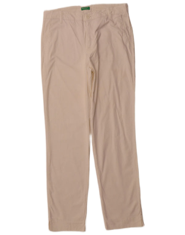 Pantaloni chino dritti da donna BENETTON UK 10 piccoli W28 L28 cotone bianco