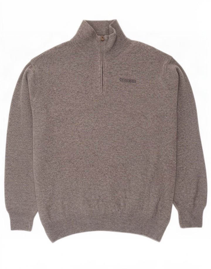 Maglione Kappa da uomo con zip e collo 2XL in lana d'agnello grigia
