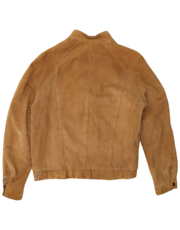 Giubbotto bomber vintage in pelle scamosciata da uomo IT 50 grande in pelle marrone