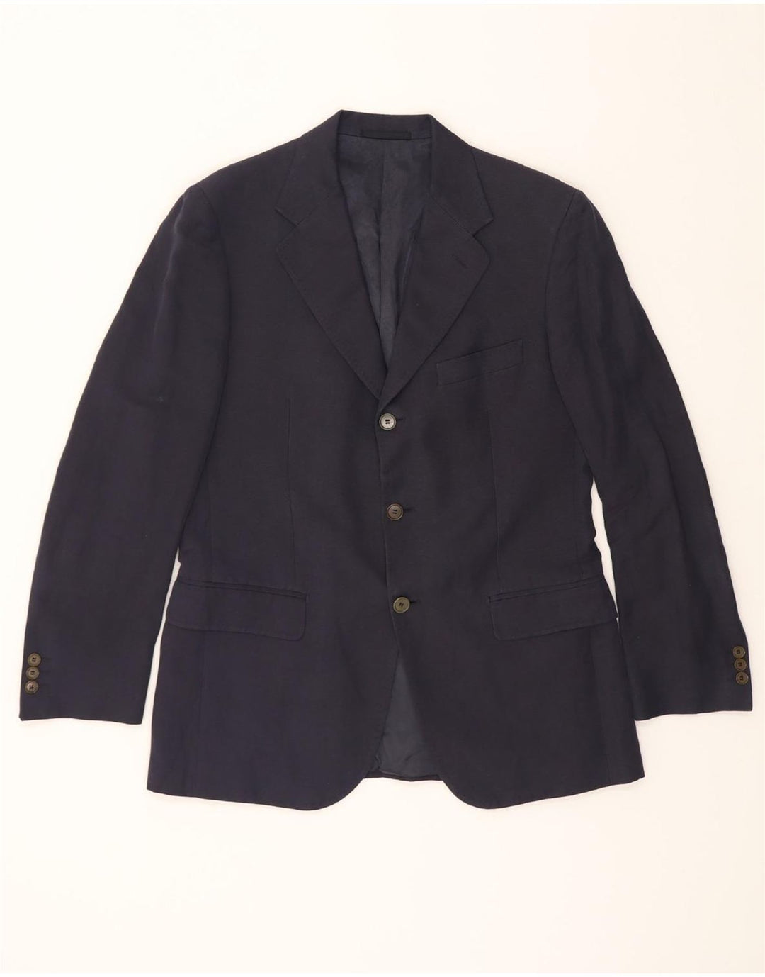 AQUASCUTUM Mens 3 Button Blazer Jacket IT 48 Medium Navy Blue Linen Vintage Aquascutum and Second-Hand Aquascutum from Messina Hembry 