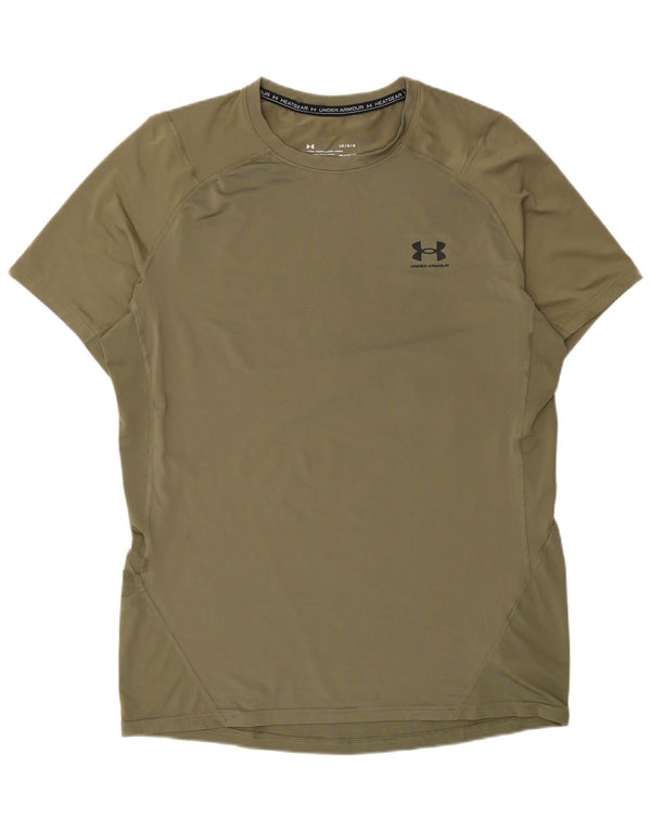 Under Armour Uomo Heat Gear T-shirt Top Large in poliestere kaki