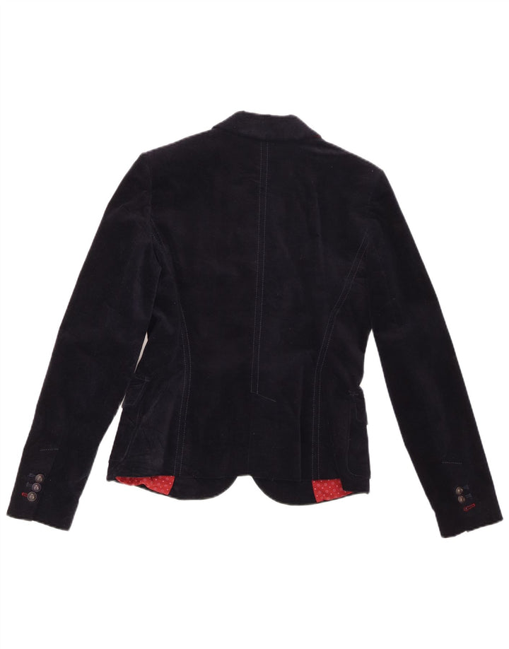 Giacca blazer in velluto da donna a 2 bottoni Zara UK 12 cotone medio blu navy