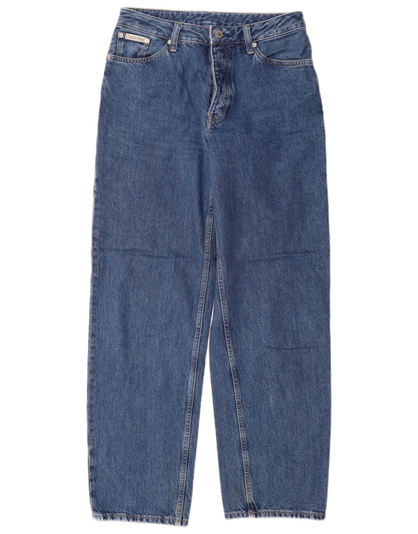 Jeans larghi a vita alta da donna Calvin Klein W27 L32 cotone blu anni '90