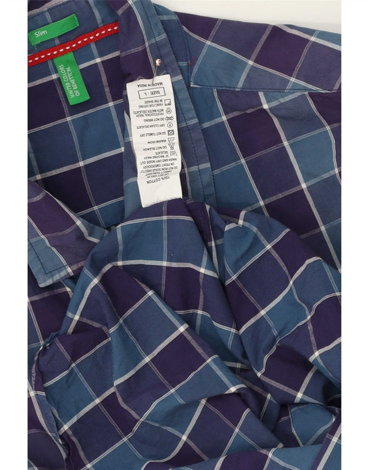 Camicia slim da uomo Benetton a quadri grandi blu navy in cotone