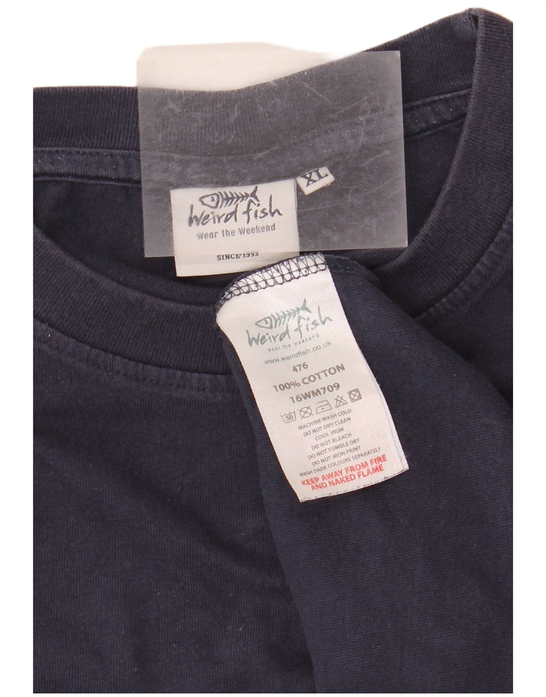 WEIRD FISH T-shirt grafica da uomo Top XL in cotone blu navy