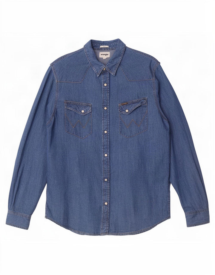 Camicia di jeans slim fit da uomo Wrangler grande in cotone blu