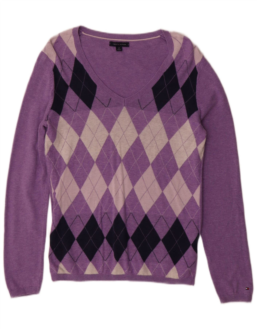 TOMMY HILFIGER Maglione da donna con scollo a V UK 10 piccolo viola