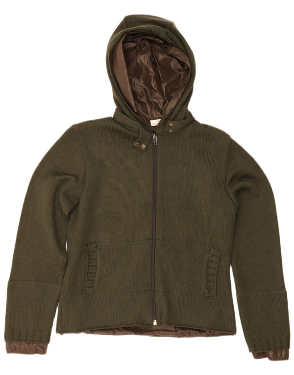 Bomber con cappuccio in maglia da donna Pinko UK 10 Small Lana kaki