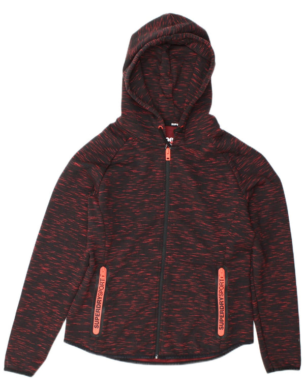Felpa con cappuccio e zip da donna SUPERDRY UK 16 grande nera screziata